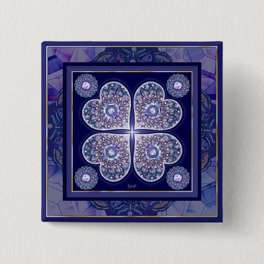 blauwe rosace vierkante button 5,1 cm (Voorkant)