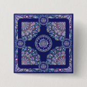 blauwe rosace vierkante button 5,1 cm (Voorkant)