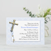 Blauwe Rosary Beads, Kruis, Religieus Kaart (Staand voorkant)