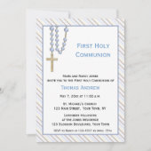 Blauwe Rosary Beads, Stripes, Religieuze Uitnodigi Kaart (Voorkant)