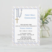 Blauwe Rosary Beads, Stripes, Religieuze Uitnodigi Kaart (Staand voorkant)