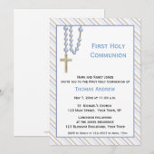 Blauwe Rosary Beads, Stripes, Religieuze Uitnodigi Kaart (Voorkant / Achterkant)