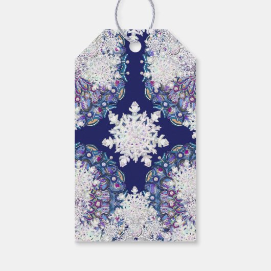 Blauwe rosé en sneeuwvlok cadeaulabel (Achterkant)