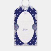 Blauwe rosé en sneeuwvlok cadeaulabel (Voorkant)