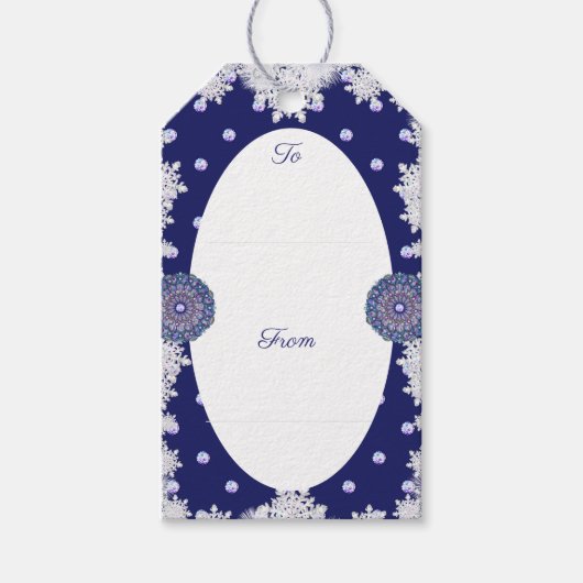 Blauwe rosé en sneeuwvlok cadeaulabel (Voorkant)