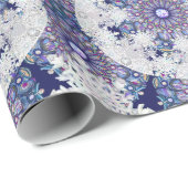 Blauwe rosé en sneeuwvlok cadeaupapier (Rol Hoek)