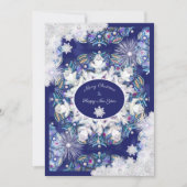 Blauwe rosé en sneeuwvlok feestdagenkaart (Voorkant)