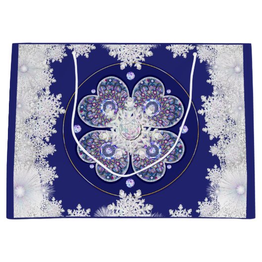 Blauwe rosé en sneeuwvlok groot cadeauzakje (Voorkant)