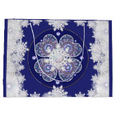 Blauwe rosé en sneeuwvlok groot cadeauzakje (Achterkant)