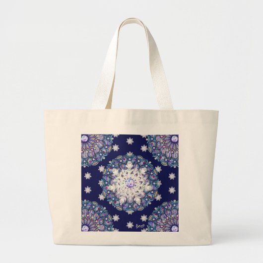 Blauwe rosé en sneeuwvlok grote tote bag (Voorkant)