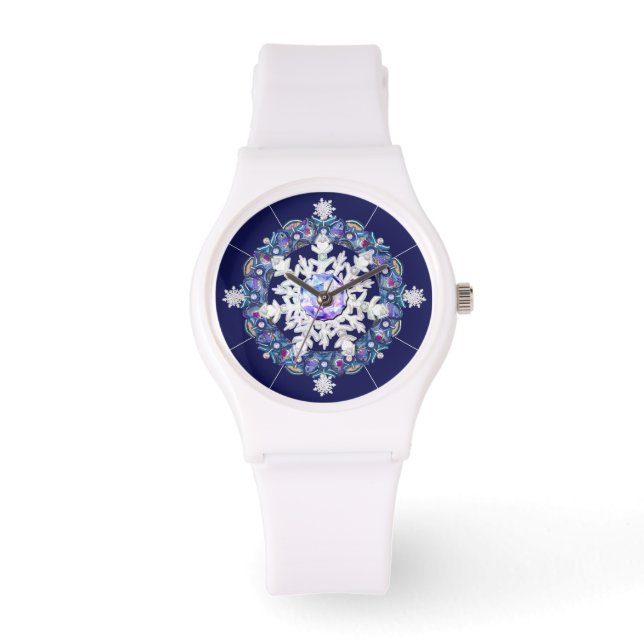 Blauwe rosé en sneeuwvlok horloge (Voorkant)