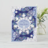 Blauwe rosé en sneeuwvlok kaart (Staand voorkant)