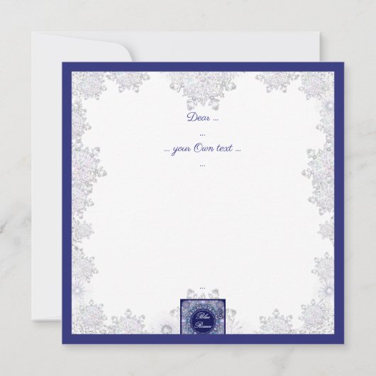 Blauwe rosé en sneeuwvlok kaart (Achterkant)