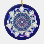 Blauwe rosé en sneeuwvlok keramisch ornament (Voorkant)