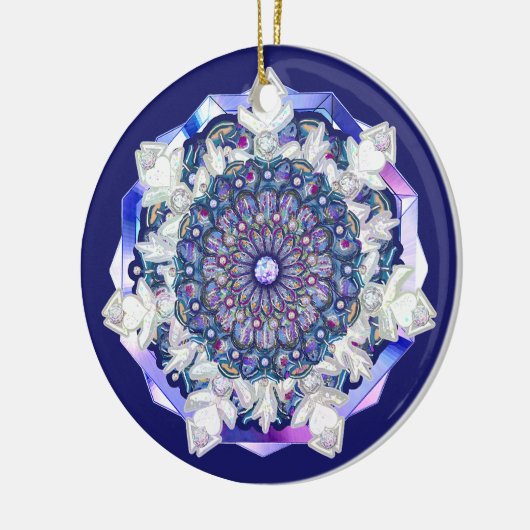 Blauwe rosé en sneeuwvlok keramisch ornament (Links)