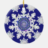 Blauwe rosé en sneeuwvlok keramisch ornament (Achterkant)