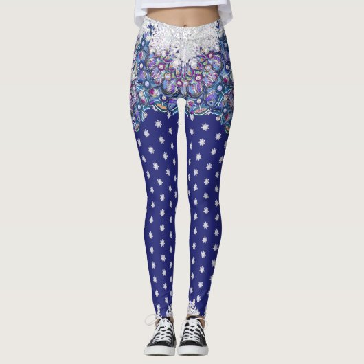 Blauwe rosé en sneeuwvlok leggings (Voorkant)