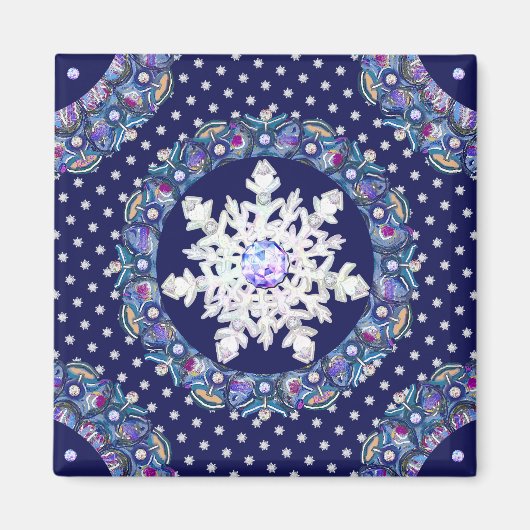 Blauwe rosé en sneeuwvlok magneet (Voorkant)