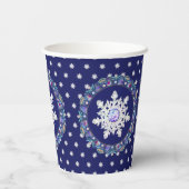 Blauwe rosé en sneeuwvlok papieren bekers (Achterkant)