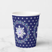 Blauwe rosé en sneeuwvlok papieren bekers (Voorkant)