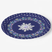 Blauwe rosé en sneeuwvlok papieren bordje (Gekanteld)