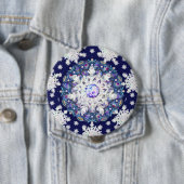 Blauwe rosé en sneeuwvlok ronde button 4,0 cm (In situ)