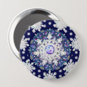 Blauwe rosé en sneeuwvlok ronde button 4,0 cm (Voorkant /achterkant)