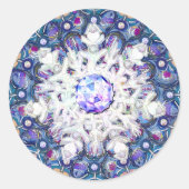 Blauwe rosé en sneeuwvlok ronde sticker (Voorkant)