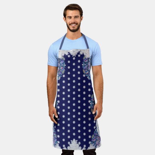 Blauwe rosé en sneeuwvlok schort (Gedragen)