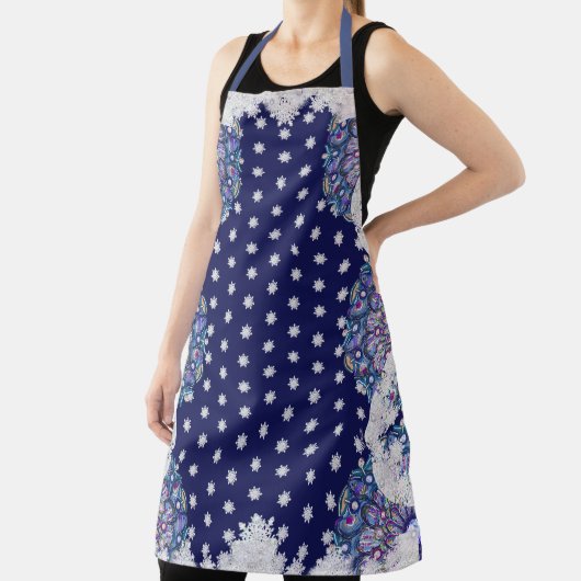 Blauwe rosé en sneeuwvlok schort (Insitu)