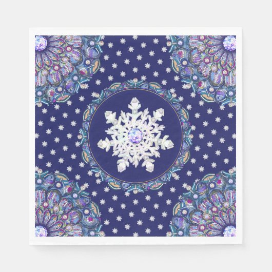 Blauwe rosé en sneeuwvlok servet (Voorkant)