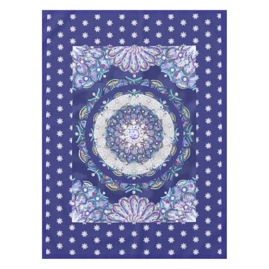 Blauwe rosé en sneeuwvlok tafelkleed (Voorkant)