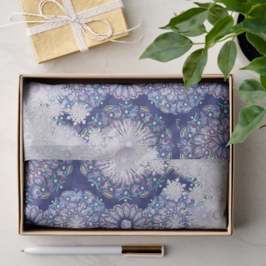 Blauwe rosé en sneeuwvlok tissuepapier (Geschenk)