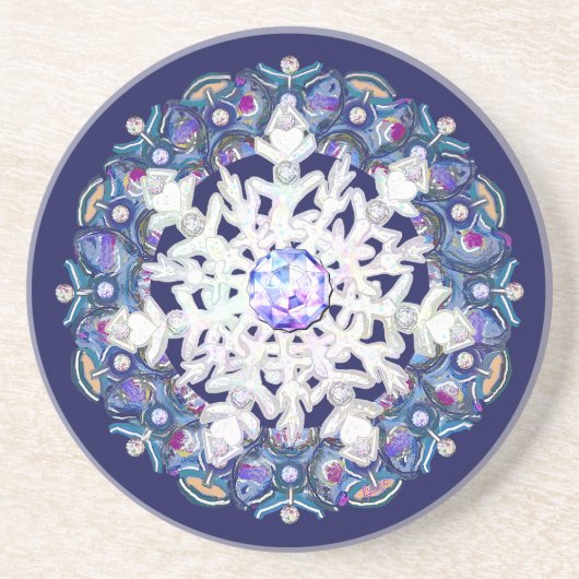 Blauwe rosé en sneeuwvlok zandsteen onderzetter (Voorkant)