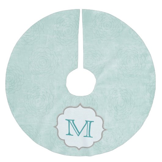 Blauwe rosetta Roos Flow Monogram Initiaal Kerstboom Rok (Voorkant)