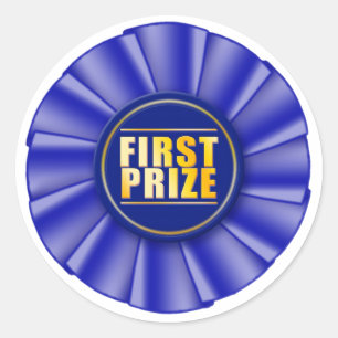 blauwe rosette eerste prijssticker ronde sticker