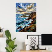 Blauwe Rotsachtige Kust Zeegezicht Poster (Thuiskantoor)