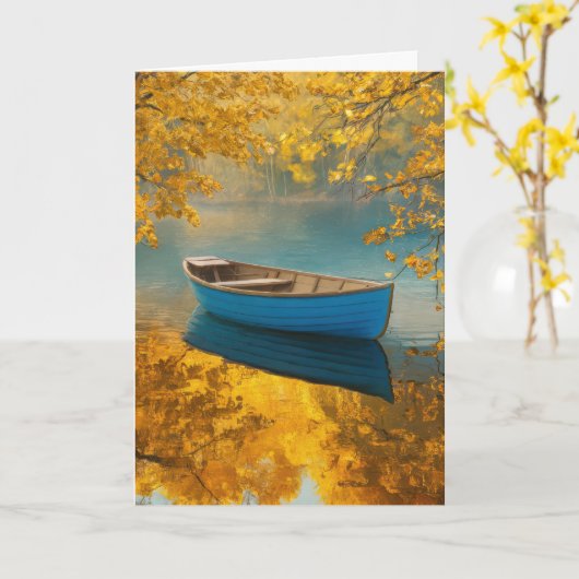 Blauwe Rowboot op een rustig meer Kaart (Gele Bloem)