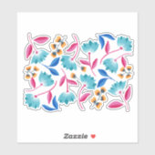 Blauwe roze Abstracte gekleurde Floral Sticker (Vel)