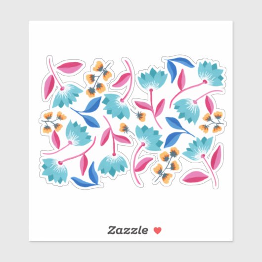 Blauwe roze Abstracte gekleurde Floral Sticker (Vel)