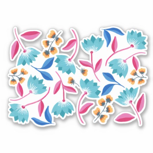 Blauwe roze Abstracte gekleurde Floral Sticker (Voorkant)