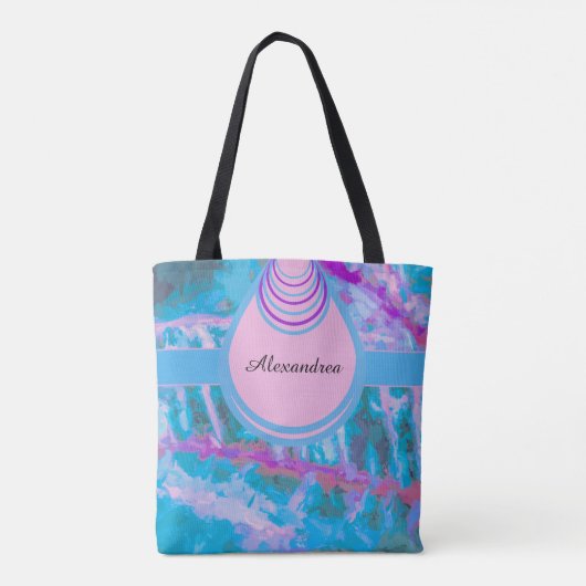 Blauwe roze Abstracte Waterverf personaliseren Tote Bag (Achterkant)
