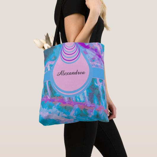 Blauwe roze Abstracte Waterverf personaliseren Tote Bag (Dichtbij)