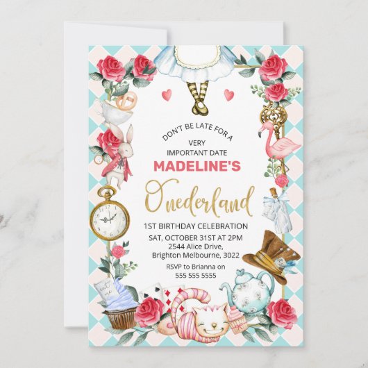 Blauwe roze Alice in nederland 1ste verjaardag Kaart (Voorkant)