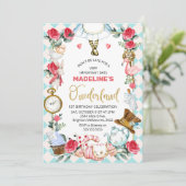 Blauwe roze Alice in nederland 1ste verjaardag Kaart (Staand voorkant)