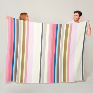 Blauwe, roze, amandel en koffie strepen fleece deken