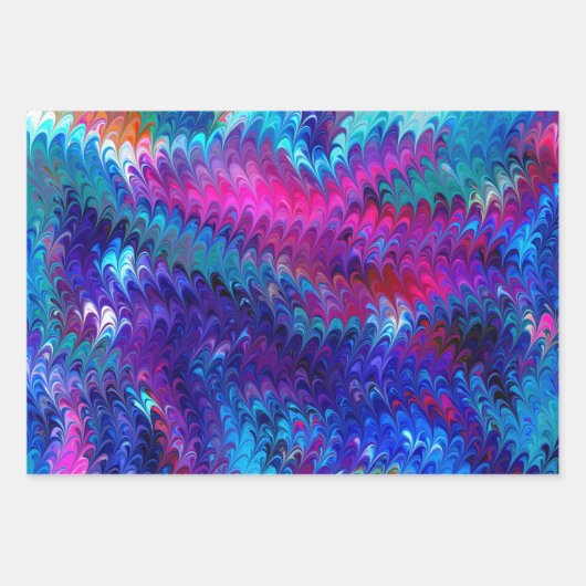 Blauwe roze Blauwgroen Abstracte marmering Ebru ku Inpakpapier Vel (Voorkant)