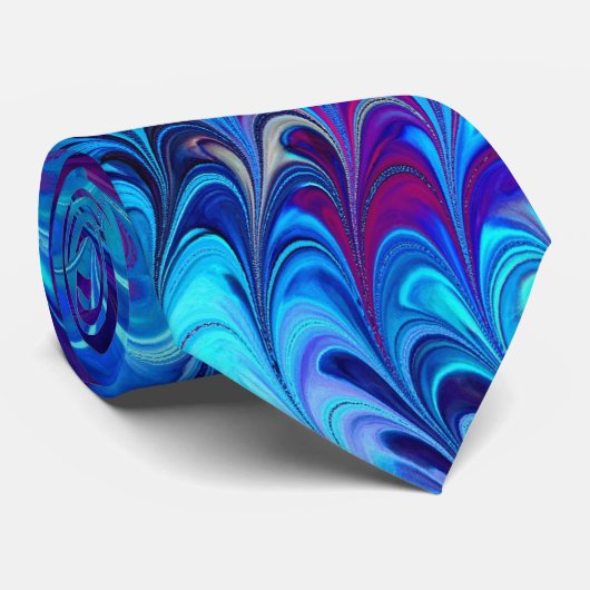 Blauwe roze Blauwgroen Abstracte marmering Ebru ku Stropdas (Opgerold)