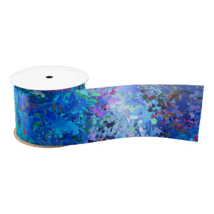 Blauwe roze Blauwgroen druppels plash Abstractie Satijnen Lint