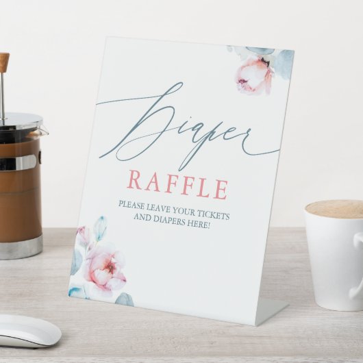 Blauwe roze bloemen luierplaatje voor rotatieset reclamebord met voetstuk (Insitu)